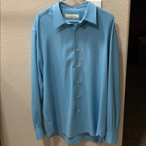 Tommy Bahama large long sleeve 100% silk blue